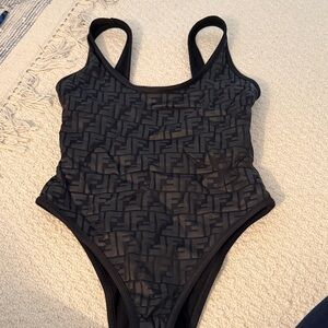Fendi Black FF Logo Jacquard One-Piece Swimsuit